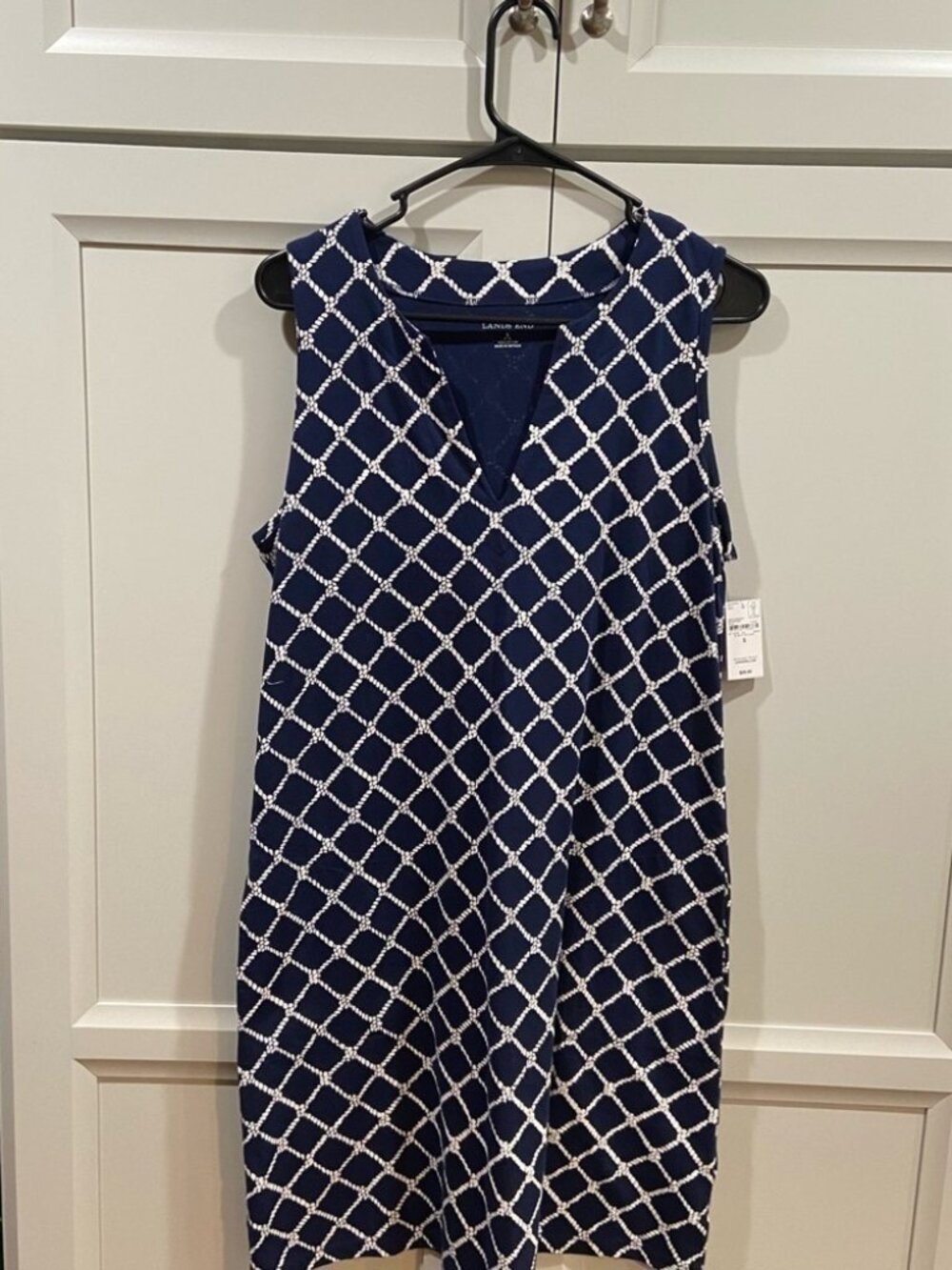Navy White Lattice Sleeveless Shift Dress
